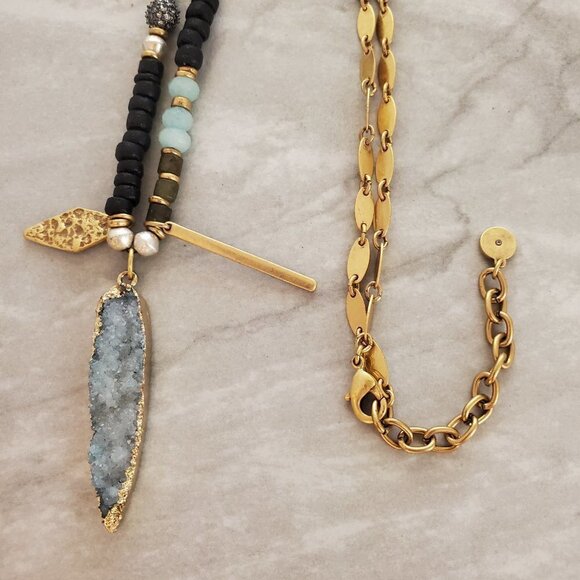 ✨ Stella and Dot Labradorite Artisan Druzy Beaded Stone Pave Rhinestone Pendant - Picture 9 of 14